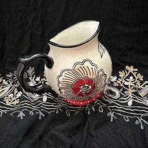 Artistic Black and Red Floral Ceramic Jug